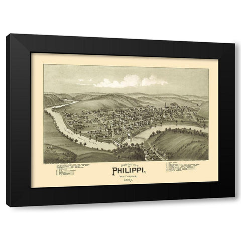 Phillippi West Virginia - Fowler 1897 Black Modern Wood Framed Art Print with Double Matting by Fowler