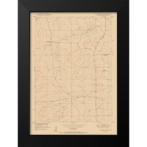 Clausen Ranch Wyoming Quad - USGS 1950 Black Modern Wood Framed Art Print by USGS