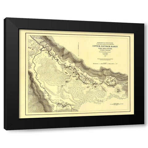 Wyoming Territory Up Geyser Basin Fire Hole River Black Modern Wood Framed Art Print with Double Matting by USGS