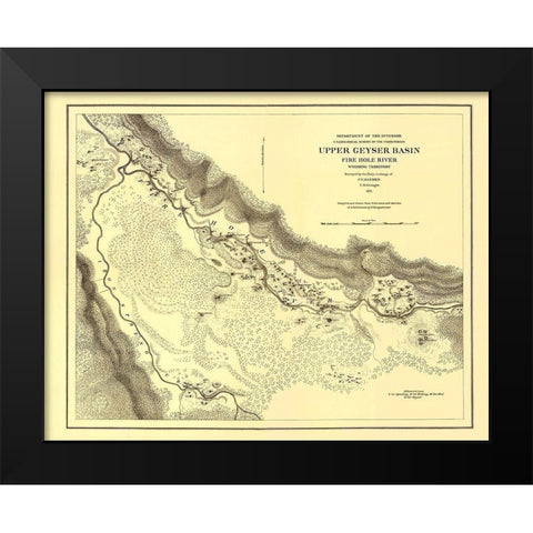 Wyoming Territory Up Geyser Basin Fire Hole River Black Modern Wood Framed Art Print by USGS