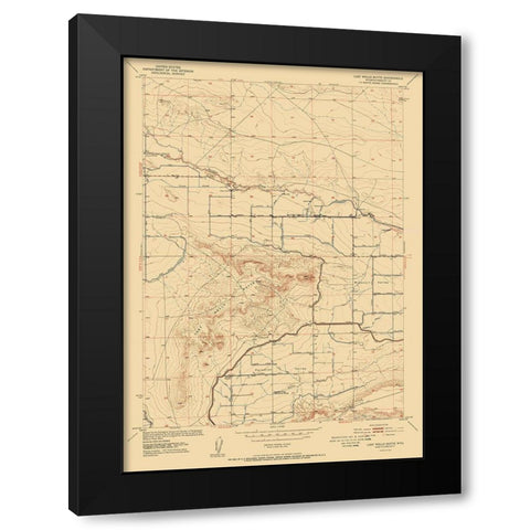 Lost Wells Butte Wyoming Quad - USGS 1952 Black Modern Wood Framed Art Print with Double Matting by USGS