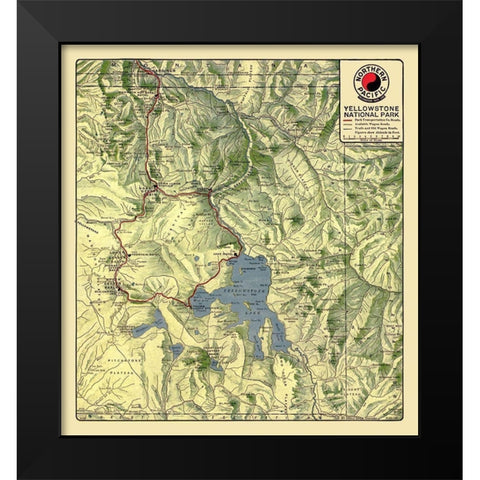 Yellowstone National Park - Northern Pacific 1910 Black Modern Wood Framed Art Print by Northern Pacific