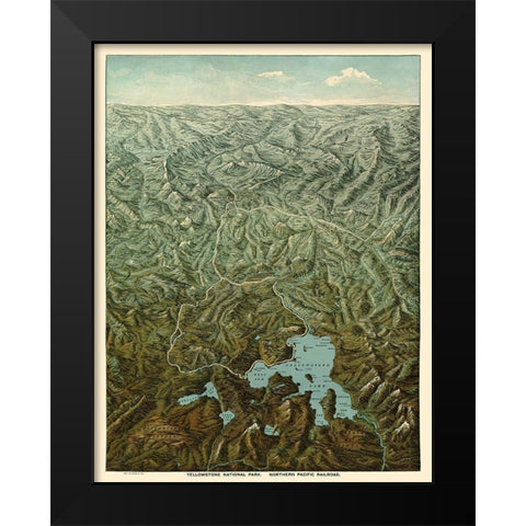 Yellowstone Park Northern Pacific Railroad Wyoming Black Modern Wood Framed Art Print by Fee