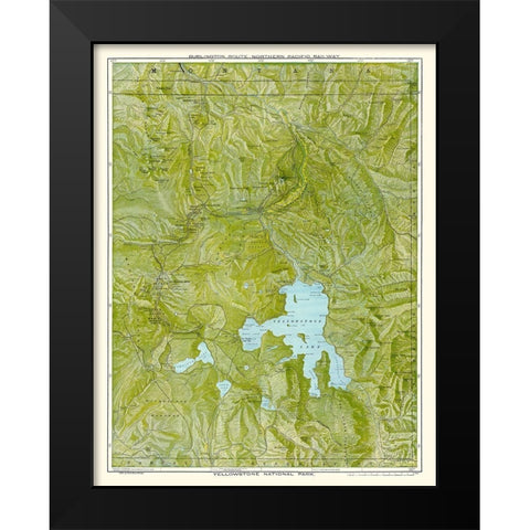 Yellowstone Park - Burlington Route 1898 Black Modern Wood Framed Art Print by Poole
