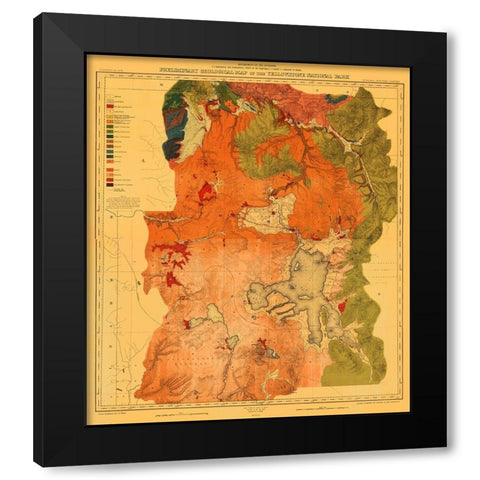 Yellowstone National Park, Wyoming - USGS 1878 Black Modern Wood Framed Art Print with Double Matting by USGS