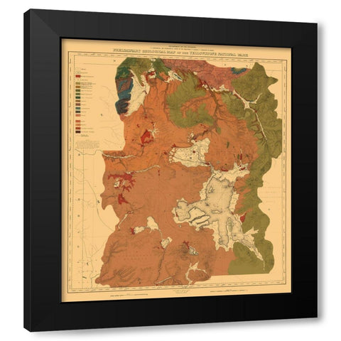 Yellowstone National Park Wyoming - USGS 1878 Black Modern Wood Framed Art Print with Double Matting by USGS
