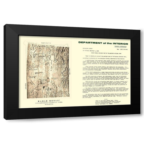 Yellowstone National Park Radar Mosaic - USGS 1968 Black Modern Wood Framed Art Print with Double Matting by USGS