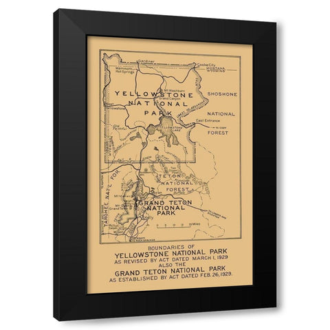 Yellowstone, Grand Teton National Parks Boundary Black Modern Wood Framed Art Print with Double Matting by Black