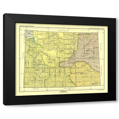 Wyoming - Yellowstone National Park - Hoen 1896 Black Modern Wood Framed Art Print with Double Matting by Hoen