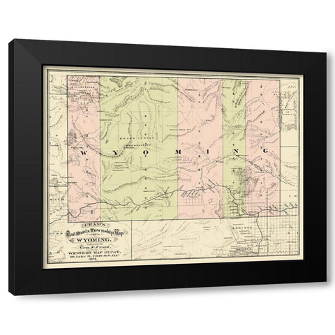 Wyoming Railroads and Townships - Cram 1875 Black Modern Wood Framed Art Print with Double Matting by Cram
