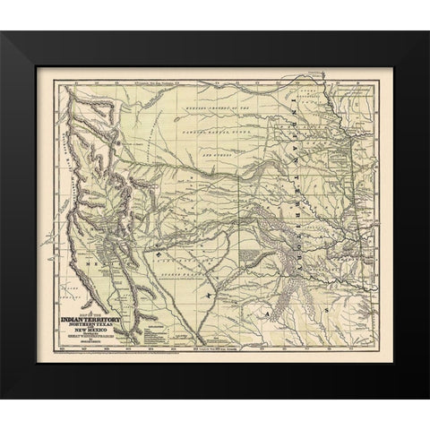Indian Territory, Texas, New Mexico - 1844 Black Modern Wood Framed Art Print by Gregg