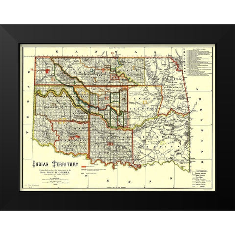 Indian Territory, Texas, Oklahoma - Oberly 1889 Black Modern Wood Framed Art Print by Oberly