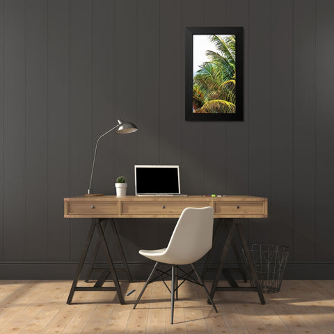 Neon Palm I Black Modern Wood Framed Art Print by Simons