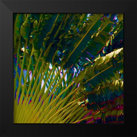 Neon Palm IV Black Modern Wood Framed Art Print by Simons