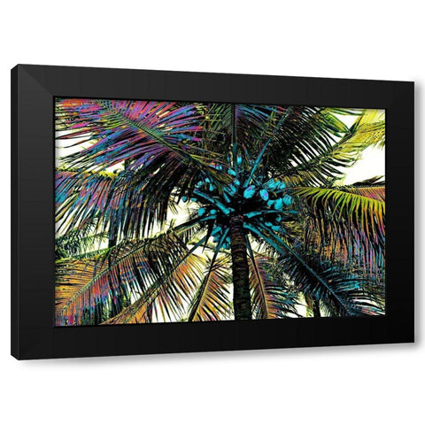 Neon Palm Rainbow Black Modern Wood Framed Art Print with Double Matting by Simons