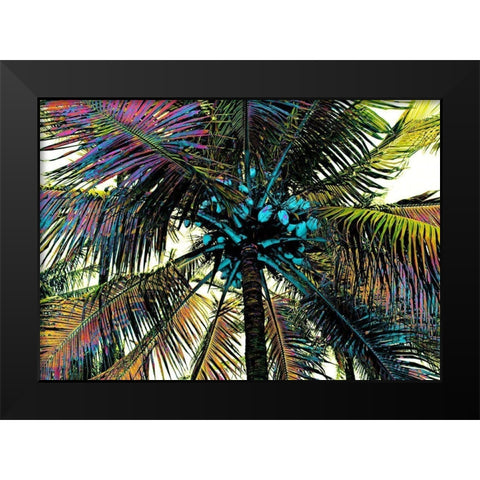 Neon Palm Rainbow Black Modern Wood Framed Art Print by Simons