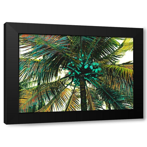 Neon Palm Sunny Black Modern Wood Framed Art Print by Simons