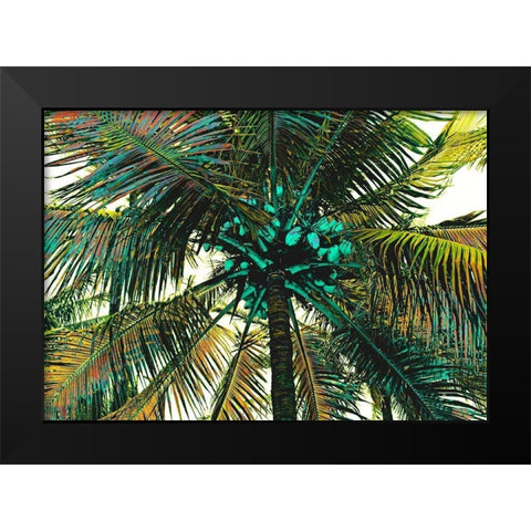 Neon Palm Sunny Black Modern Wood Framed Art Print by Simons