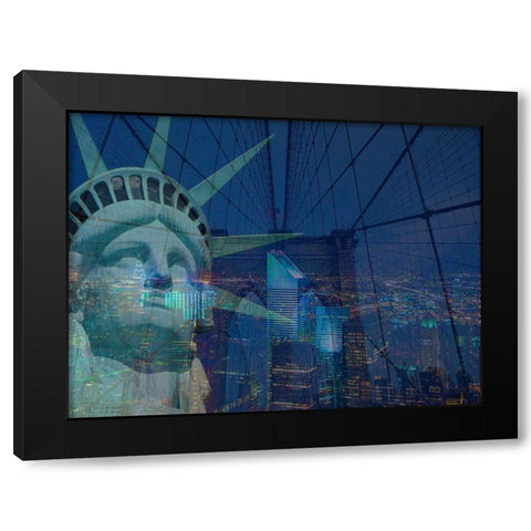 New York City Night Black Modern Wood Framed Art Print by Simons