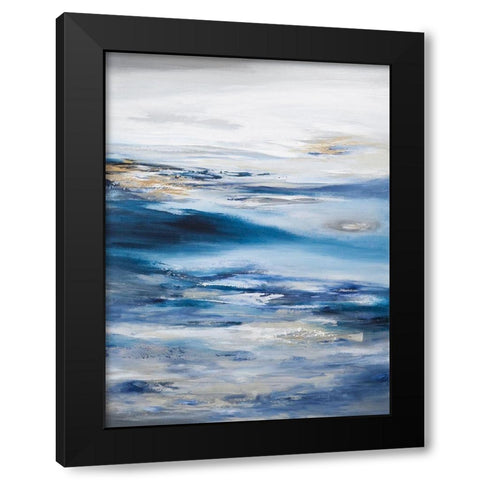 Abstract Seascape Dark Blue Black Modern Wood Framed Art Print with Double Matting by Hinz