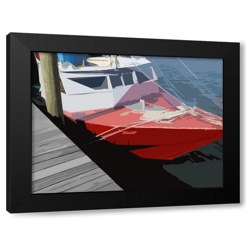 Red Boat Black Modern Wood Framed Art Print by Mack
