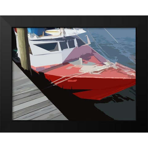 Red Boat Black Modern Wood Framed Art Print by Mack