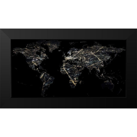 Night Map Black Modern Wood Framed Art Print by Phillip, Jamie