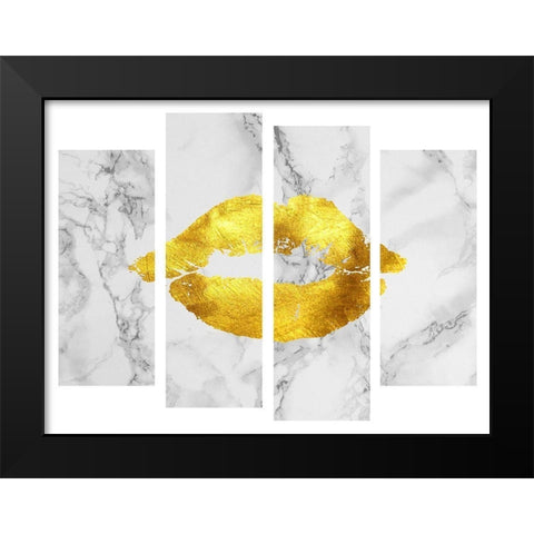 Gold Lips Black Modern Wood Framed Art Print by Phillip, Jamie