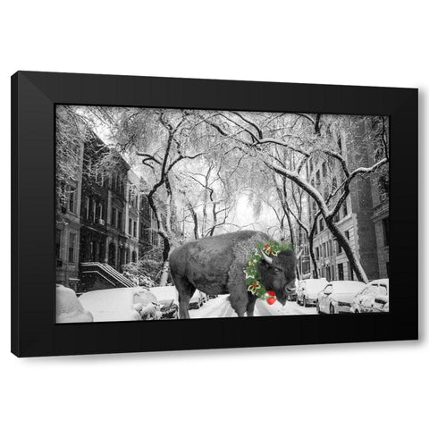 Buffalo Christmas Black Modern Wood Framed Art Print with Double Matting by Phillip, Jamie