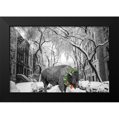 Buffalo Christmas Black Modern Wood Framed Art Print by Phillip, Jamie