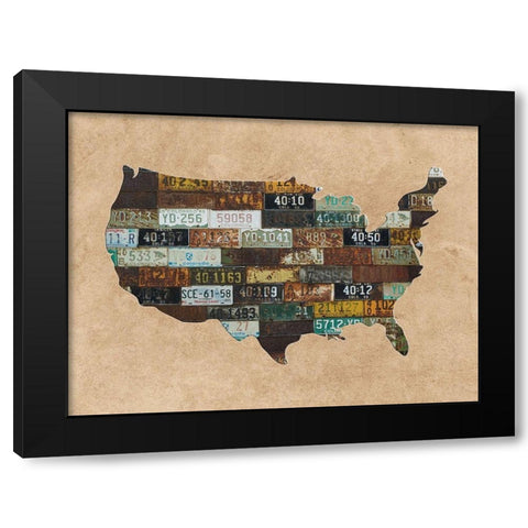 Map USA Black Modern Wood Framed Art Print by Phillip, Jamie