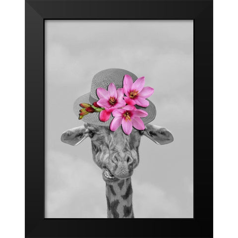 Giraffe Floral Black Modern Wood Framed Art Print by Phillip, Jamie