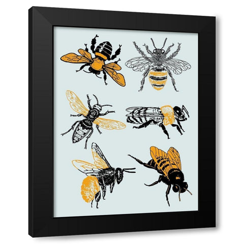 Bees Black Modern Wood Framed Art Print by Phillip, Jamie