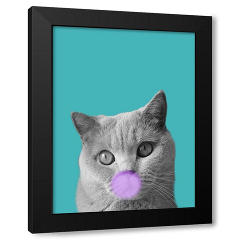 Bubble Cat Black Modern Wood Framed Art Print by Phillip, Jamie