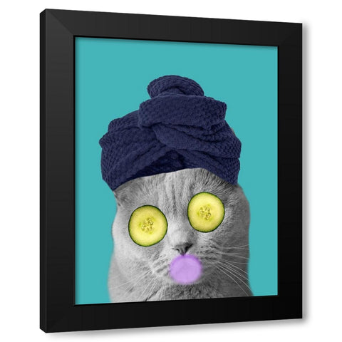 Bubble Bath Cat Black Modern Wood Framed Art Print by Phillip, Jamie