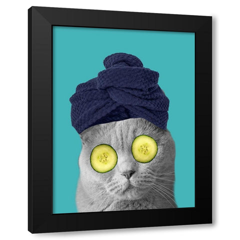 Spa Cat 3 Black Modern Wood Framed Art Print with Double Matting by Phillip, Jamie
