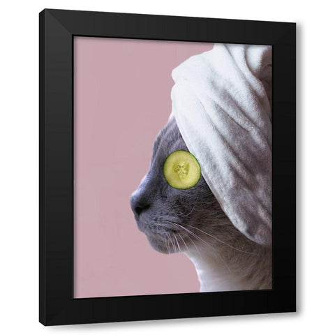 Spa Cat Black Modern Wood Framed Art Print by Phillip, Jamie