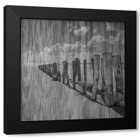Black and White Beach Black Modern Wood Framed Art Print by Phillip, Jamie