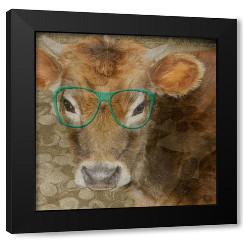 Styley Cow Black Modern Wood Framed Art Print with Double Matting by Phillip, Jamie