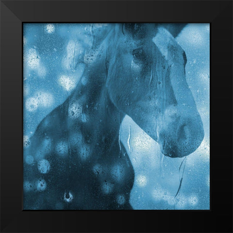 Blue Bubble Horse Black Modern Wood Framed Art Print by Phillip, Jamie
