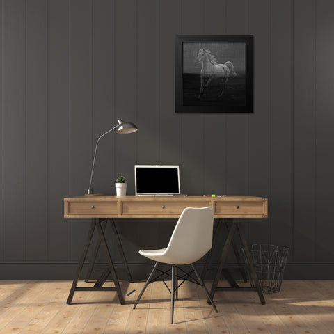 Misty Horse Black Modern Wood Framed Art Print by