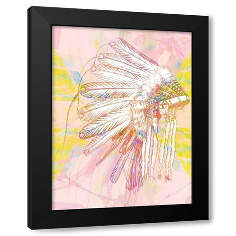 Indian War Bonnet Pink Black Modern Wood Framed Art Print by Urban Road