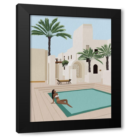 Poolside Paige Black Modern Wood Framed Art Print with Double Matting by Urban Road