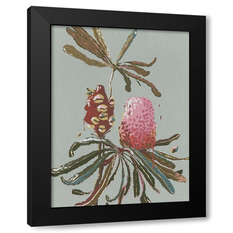Sage Banksia Black Modern Wood Framed Art Print by Urban Road