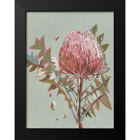 Sage Waratah Black Modern Wood Framed Art Print by Urban Road