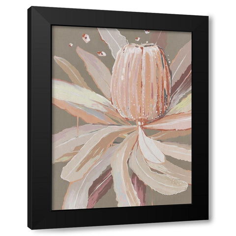 Peach Banskia Black Modern Wood Framed Art Print by Urban Road