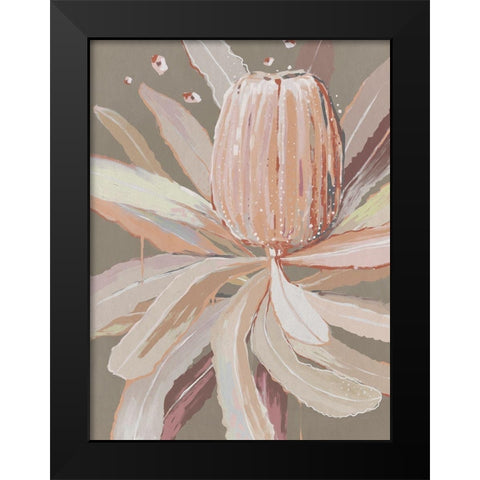 Peach Banskia Black Modern Wood Framed Art Print by Urban Road