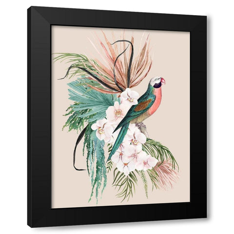 Parrot Oasis Poster Black Modern Wood Framed Art Print with Double Matting by Urban Road