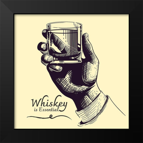 Artsy Quotes Quote: Whiskey is Essential Black Modern Wood Framed Art Print by ArtsyQuotes