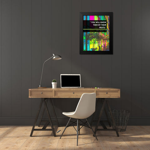Bible Verse Quote Matthew 7:16 Black Modern Wood Framed Art Print by ArtsyQuotes